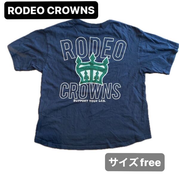 RODEO CROWNS ロデオクラウンズ Tシャツ ネイビー バクプリ ロゴ