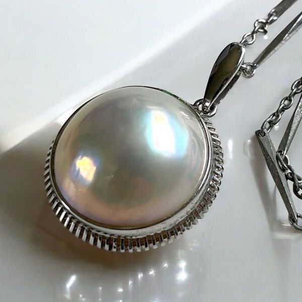 照り強◇マベパール SILVER刻印 ペンダント ネックレス 16.0mm 半円真珠 本真珠 パール