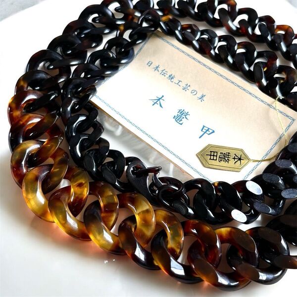 美品◇本鼈甲 黒甲 茨布甲 厚手 喜平 グラデーション セミロングネックレス べっ甲 チェーン