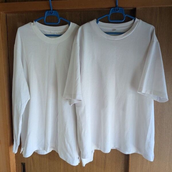 ユニクロ ロンT 、GU 半袖 Tシャツ クルーネック ホワイト メンズXLサイズ 2枚セット