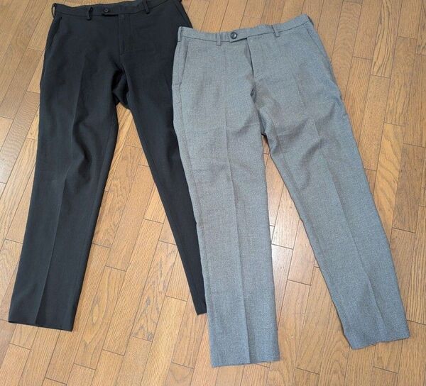 ユニクロ 感動パンツ W82xL76 2着セット グレー、ブラック スラックス パンツ UNIQLO
