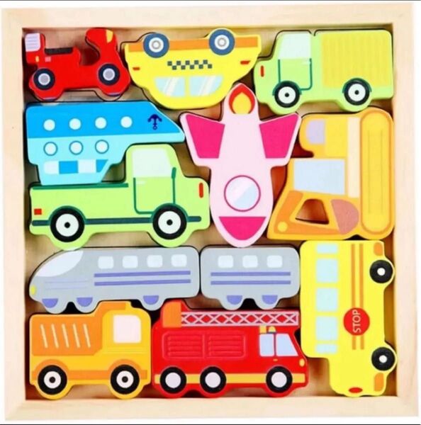 【木製 乗り物パズル】 おもちゃ・知育玩具・お子様へのプレゼントに最適!トラック、バス、ロケット、新幹線、バイク、消防車、フェリー