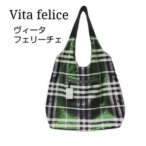 Vita felice ヴィータフェリーチェ チェック柄 トートバッググリーン系★軽量 大容量 旅行 マザーズバッグ