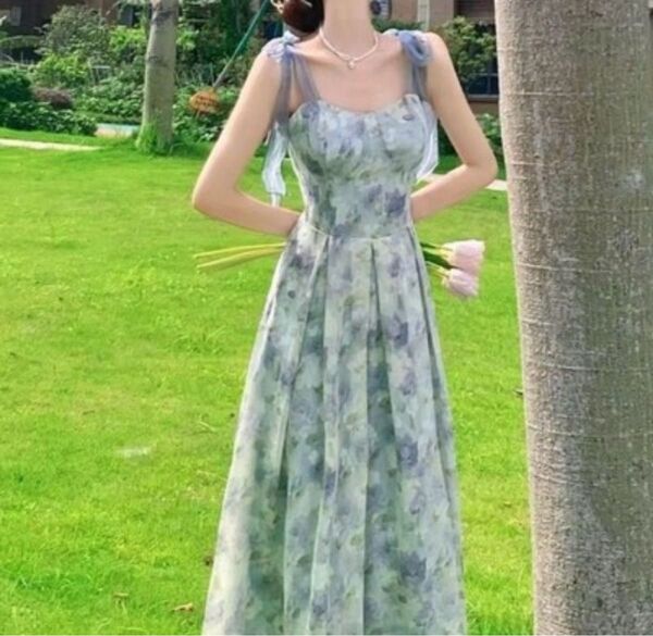 ワンピース イベント 発表会 花柄 夏 おしゃれ ノースリーブ 水色 人気 激安 可愛い 着やすい ロング 大人 きれいめ