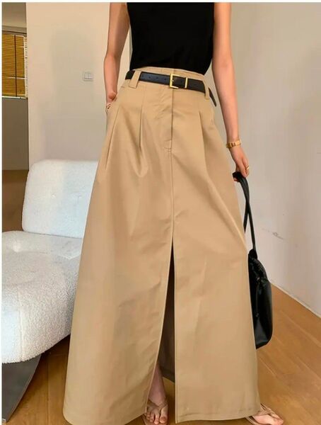 スリット入りロングスカート ベージュ