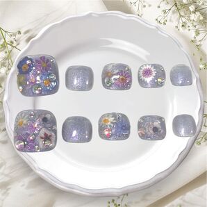 フットネイルチップ 現品 紫マグネット フラワーネイル
