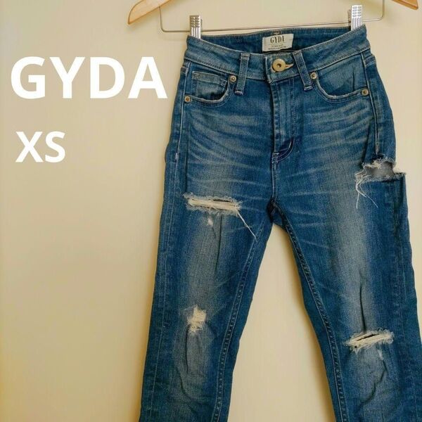 GYDA ジェイダ スキニー デニム XS インディゴ ブルー 細め ダメージ