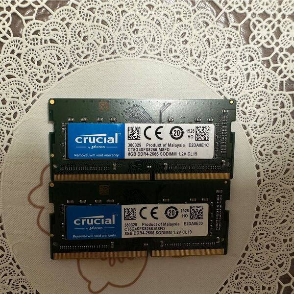 ノートパソコン用 Crucial DDR4-2666 8GB メモリ 2枚セット