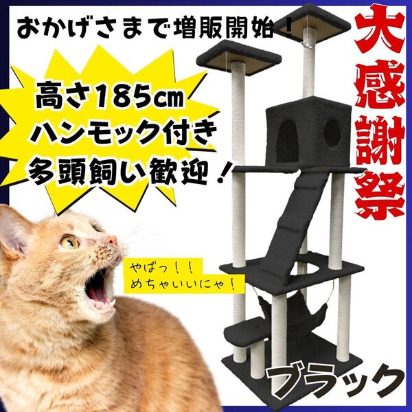 キャットタワー 猫 大型 爪研ぎ 多頭飼い 据え置き ハンモック 日本語説明書付き おもちゃ キャットウォーク 人気 ブラック