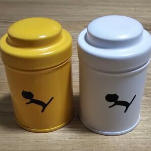 【空き缶】猫のシルエット 茶筒セット(黄色・白色)