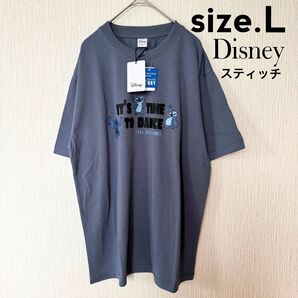 新品タグ付き ディズニー スティッチ Tシャツ Lサイズ ブルーグレー