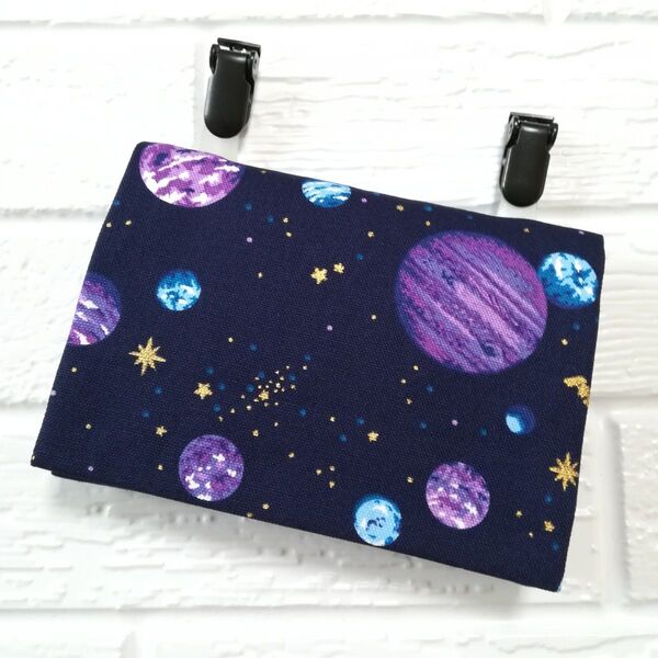 ★オーダーメイド★ パープル 宇宙惑星柄 ☆ クリップ付 ☆ 移動ポケット