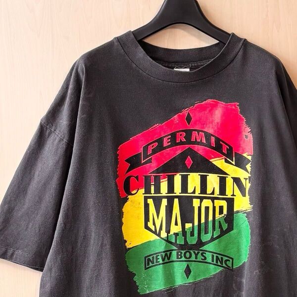90s USA製古着 ヴィンテージ 企業系 ボロTシャツ ラスタカラー レゲエ