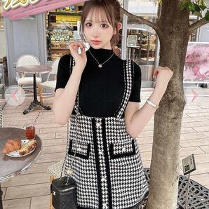 シェリミー cheri mi 千鳥柄サロペット ブラック