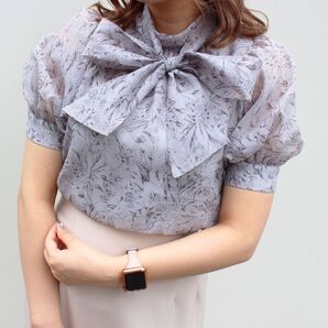 イング INGNI 花柄シアー2WAYリボンブラウス グレー