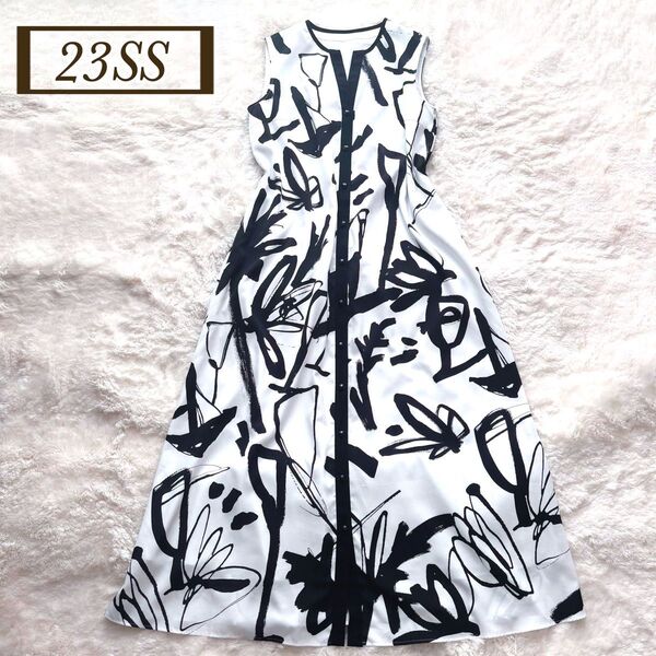 【極美品】23SS ダイアグラム ペイントプリントフレアワンピース ドレス 38 ノースリーブ グレースコンチネンタル 現行 近年