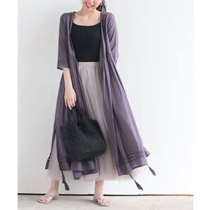 新品 アールピーエス カシュクールワンピース インド綿 くすみパープル ギャザー