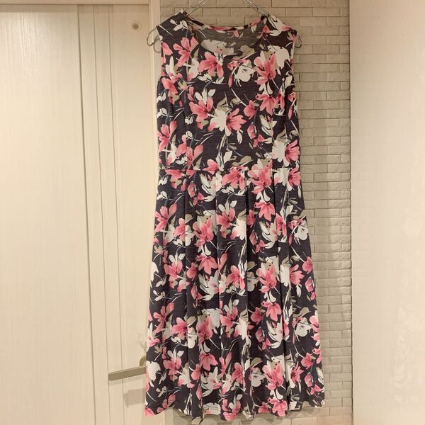 mimOSalip ミモザリップ 花柄ワンピース ノースリーブ ピンク ゆったり 美品 ノースリーブワンピース ジャージー生地