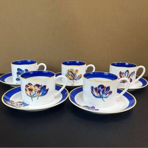 KENZO クロッキュス花柄コーヒーカップ&ソーサー5客セット KENZOケンゾー花柄 金彩 洋食器 食器 茶器