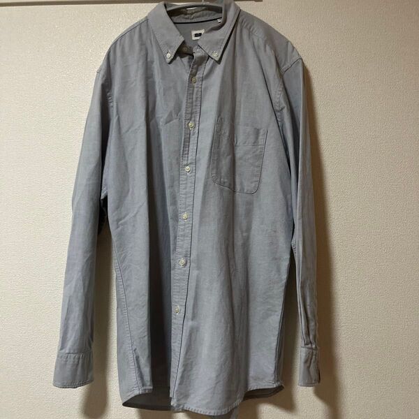 長袖シャツ 古着 胸ポケット ボタンダウン 長袖 シャツ ベージュ ブルー XL