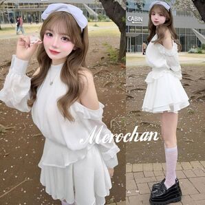 ダーリッチ Darich ボリュームシフォンミニワンピース ホワイト