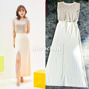 ダーリッチ ランダムロゴスリットニットロングワンピース