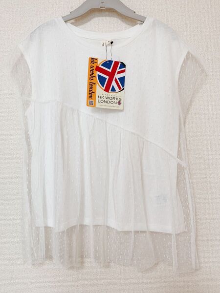 しまむら HK WORKS LONDON Tシャツ トップス ドット チュール 半袖 ホワイト 白 淡色 新品未使用 タグ付き