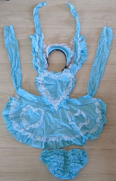 コスプレ衣装 水色フリル付きメイド服セット ハロウィン