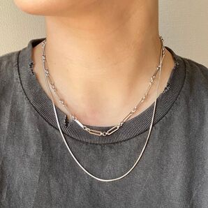 【シルバー2連ネックレス】インポートアクセサリー おしゃれ 可愛い 個性的 大人カジュアル シンプルアクセサリーネックレス重ね付け