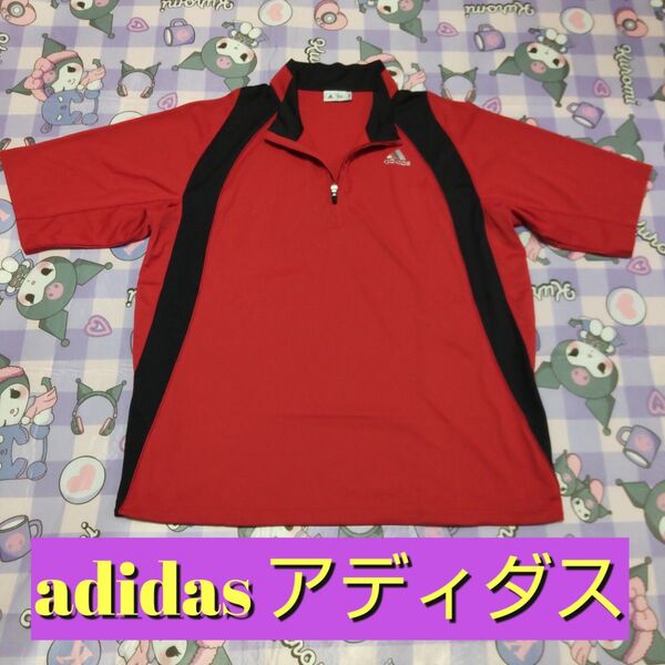 adidas アディダス メンズ 半袖 ポロシャツ ゲームシャツ 練習着 ユニフォーム ハーフジップ トップス サイズO