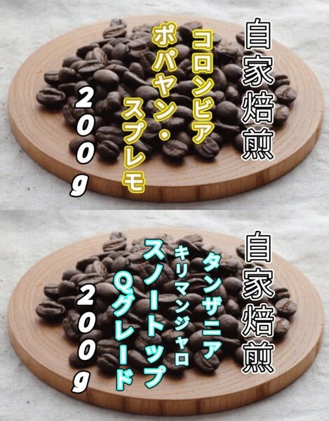 【コロンビア】ポパヤン・スプレモ【タンザニア】AAスノートップ 各200g(自家焙煎 コーヒー豆 珈琲 コーヒー)