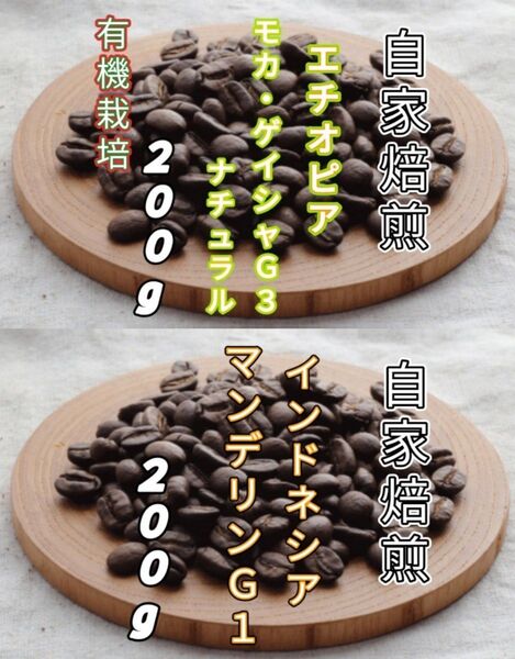 【エチオピア】モカ・ゲイシャG3【インドネシア】マンデリンG1 自家焙煎豆 各200g (自家焙煎 コーヒー豆 コーヒー)