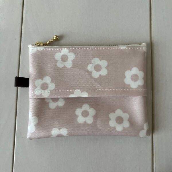 ポケットティッシュポーチ ラミネート 北欧風 花柄 ピンク ハンドメイド