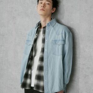 新品 WEGO THE STANDARD デニムウエスタンシャツ(LS)ブルー L BLUE