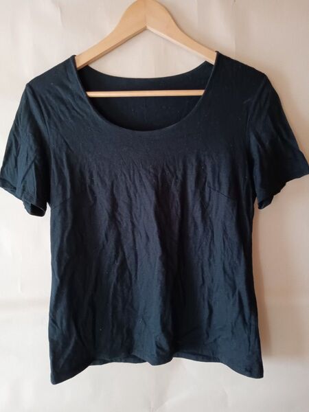 トップス 半袖 Tシャツ カットソー レディース ブラック 黒 M〜Lサイズ 丸首 クルーネック Uネック 日本製