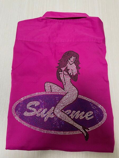 国内正規新品 L Supreme Rhinestone Pin Up S/S Work Shirt pink