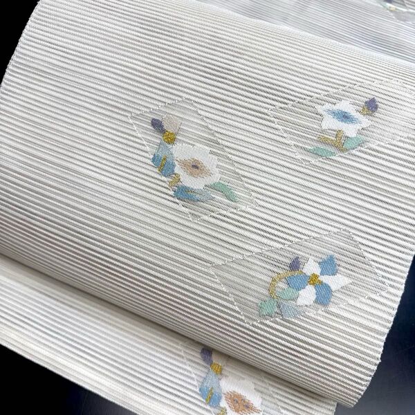 6-73 夏帯 夏物 開き名古屋帯 美品 正絹 着物