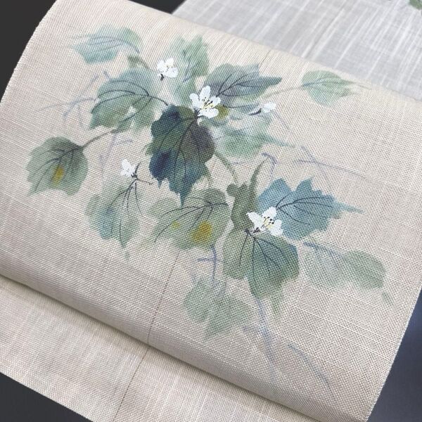 6-98 夏帯 夏物 名古屋帯 八寸 美品 正絹 着物 松葉仕立て 手描き