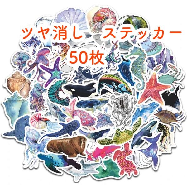ステッカー シール 防水 50枚 海 生き物 魚 ツヤ消し 防水ステッカー セット