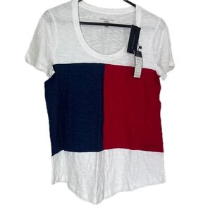新品未使用タグ付トミーヒルフィガーTommy HILFIGER半袖Tシャツフラッグカラー透け感着丈64センチSサイズ大きめインナー