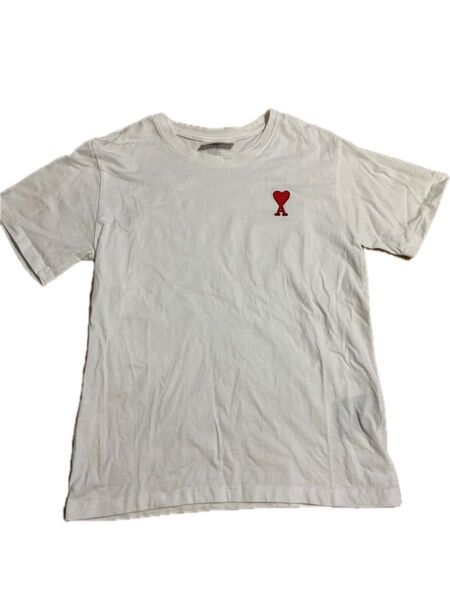 AMI Alexandre Mattiussi Tシャツ ホワイトハート刺繍マークロゴアミパリス白半袖赤ロゴSサイズ美品