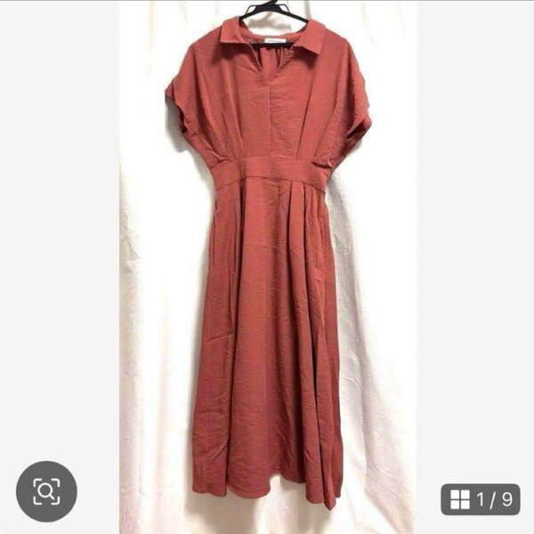 【美品】ナチュラルクチュール 涼しげスキッパー衿お上品ワンピース フリーサイズ 半袖ワンピース