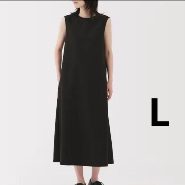 無印良品 MUJI 風を通す ストレッチサッカー スリーブレスワンピース L 軽量 ノースリーブロングワンピース
