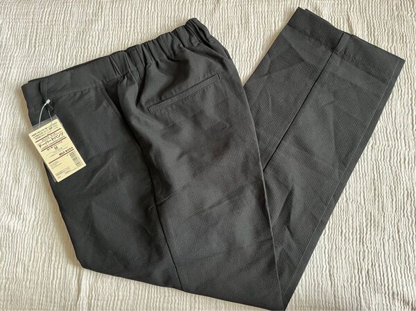 無印良品 MUJI ストレッチサッカー テーパードパンツ クロップド丈 ブラックM シアサッカー アンクル丈 春夏 吸汗速乾