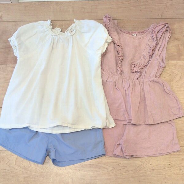 女の子 夏服 トップス パンツ 4点セット セットアップ 水陸両用 プティマイン まとめ売り 90cm 100cm