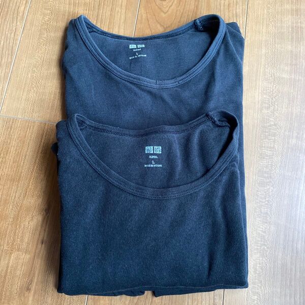ユニクロ メンズLサイズ Tシャツ 2枚組 訳あり 黒 半袖