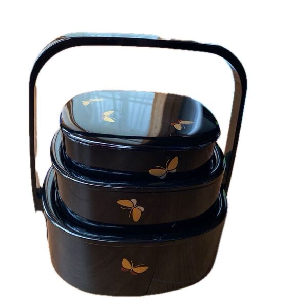 ハナエモリ【HANAE MORI】手提入子重 重箱 漆器 和食器 森英恵 3段重箱
