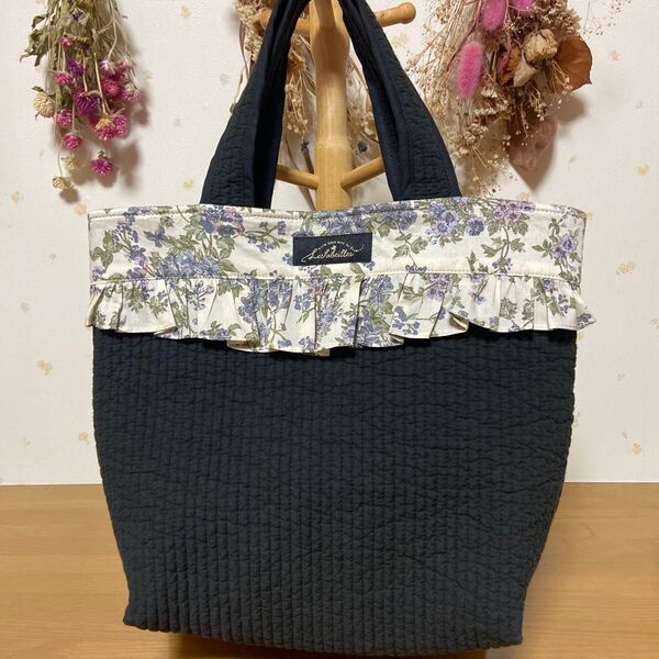 韓国 ハンドメイド イブル ヌビ リバティフリル付きヌビトートバッグ