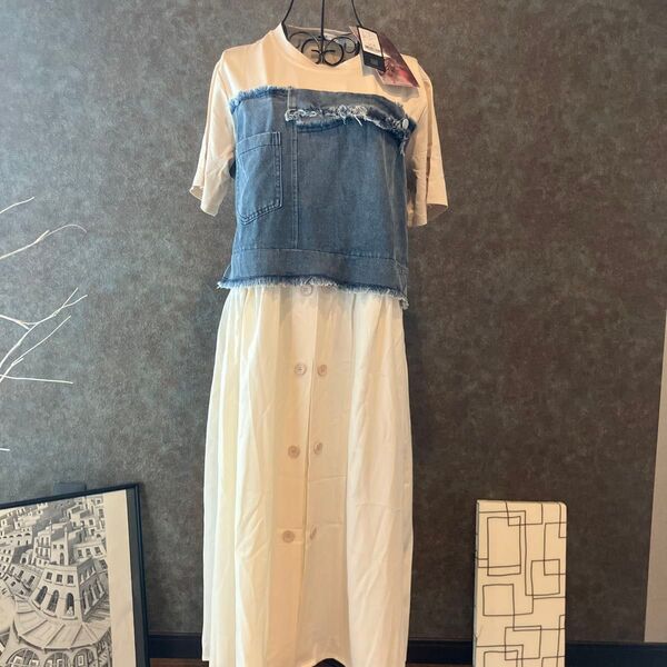 ☆ABI TOKYO☆デニムドッキングワンピース ロングワンピース ノースリーブワンピース