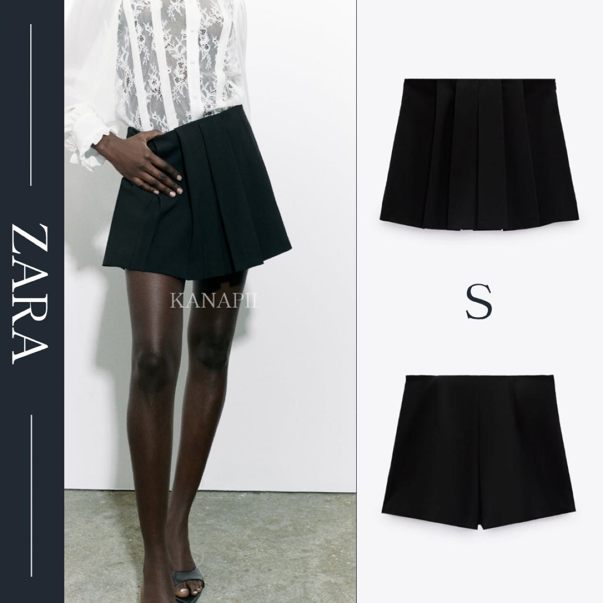 ZARAザラプリーツスカート風パンツ スカンツ・スカーチョ ZARA ザラ ボックスプリーツ入りスカンツ S|Yahoo!フリマ(旧